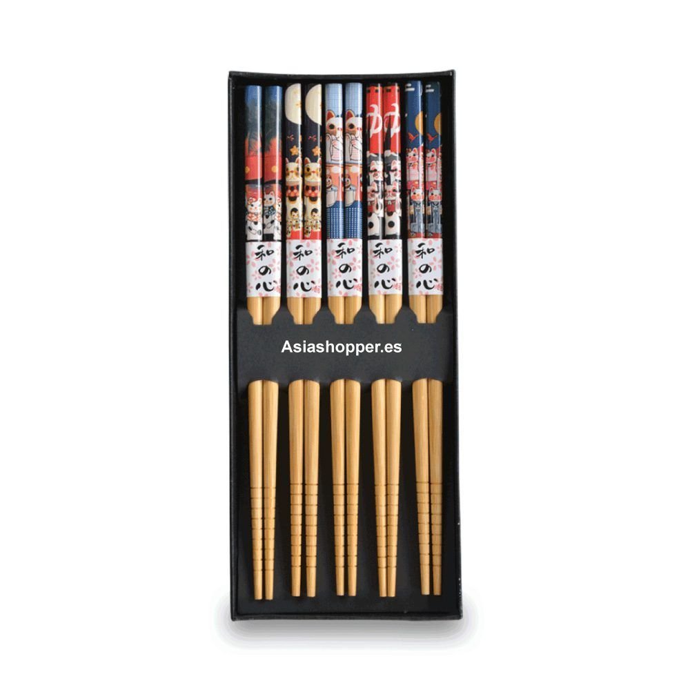 Palillos de Bambú 5 Pares Gato